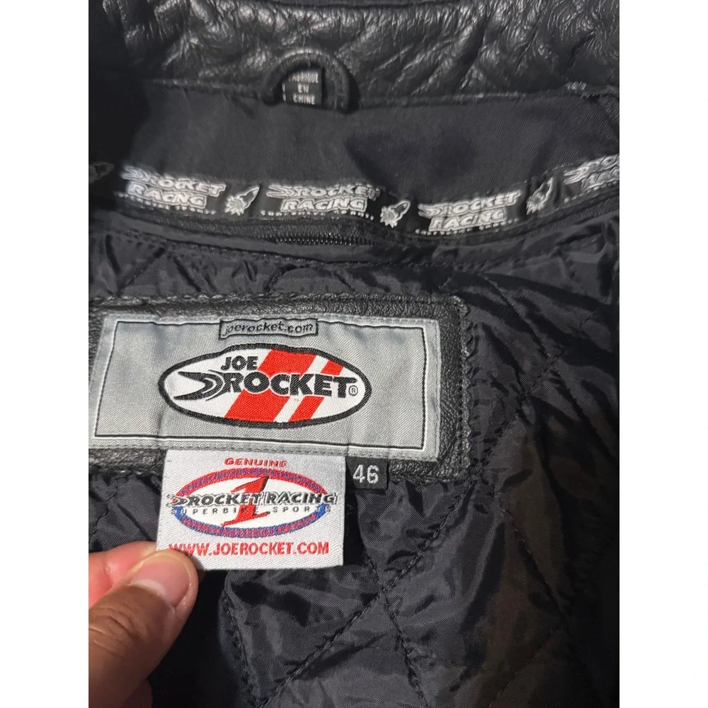 Joe Rocket Blaster Armored Leather Motorcycle Jacket Mens 46 Black Silver Racing